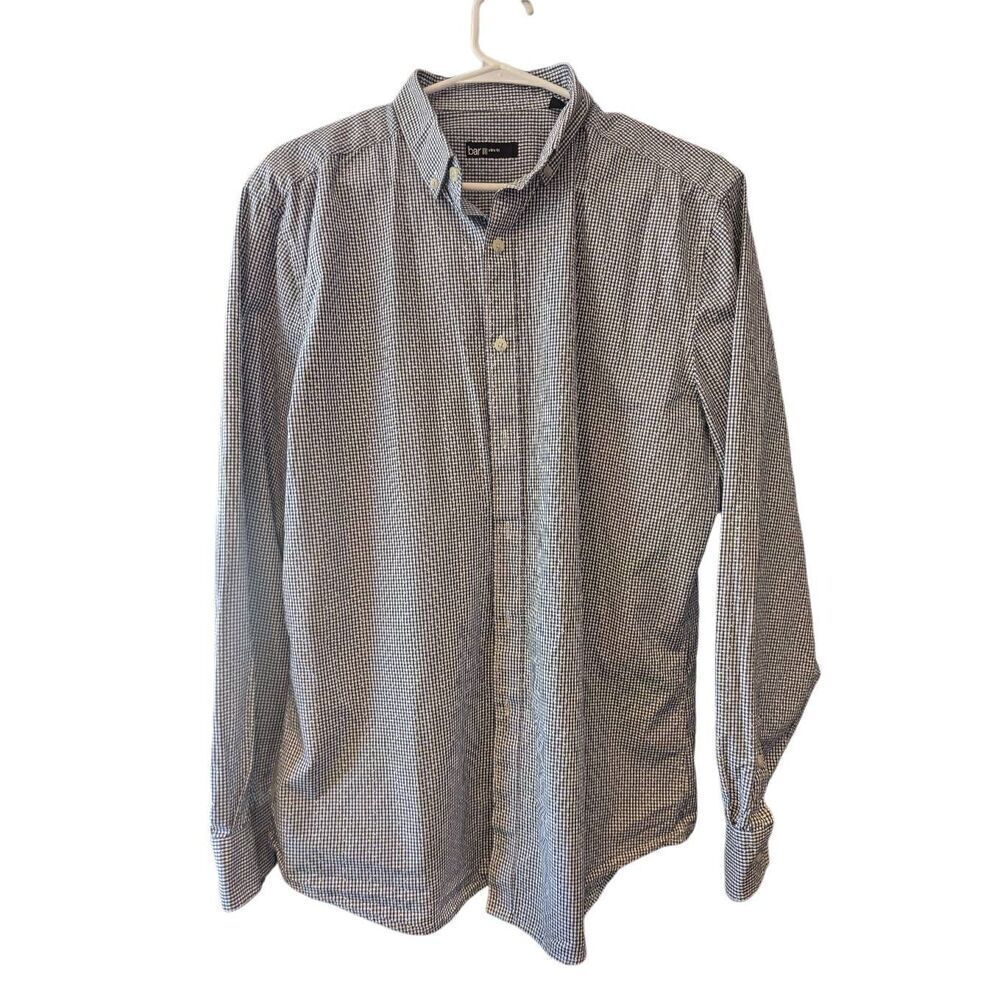 Bar III Men's Slim Fit Blue With Fine Check Button Down Collar Shirt Size 16/16.